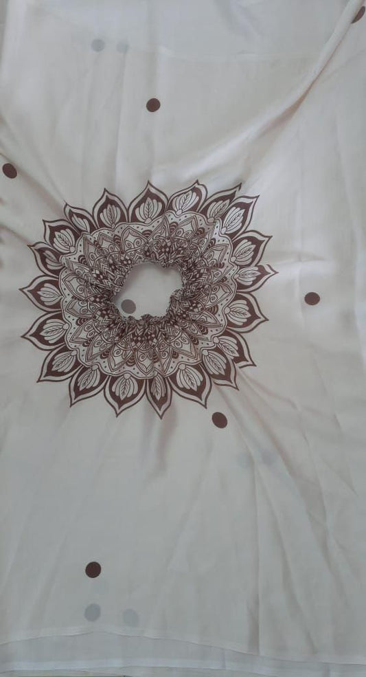 Satin Silk Printed Kaftan Saree With Unstitched Blouse